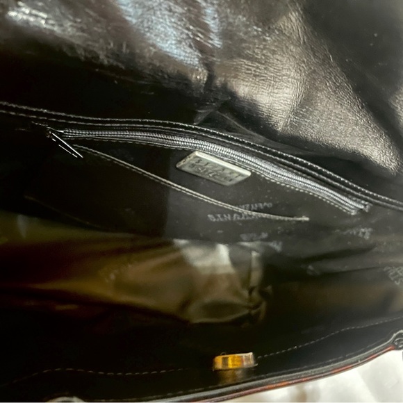 Vintage Stuart Weitzman Tortoise Print Brown Structured Tote Black Beaded Handle - Picture 11 of 16